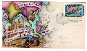 United Nations #80 Asia & The Far East  Dorothy Knapp Hand Painted 1959 FDC RARE - Picture 1 of 2