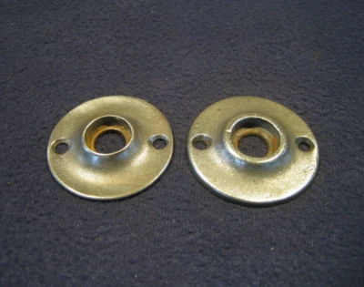 Pair Antique Victorian Round Plain Cast Iron Mortise Door Escutcheons Roses - Image 1 of 4