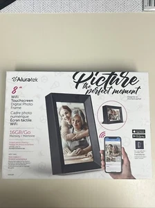Aluratek 8" Digital Photo Frame Matte Black Wi-Fi Touchscreen 16 GB Auto Rotate - Picture 1 of 2