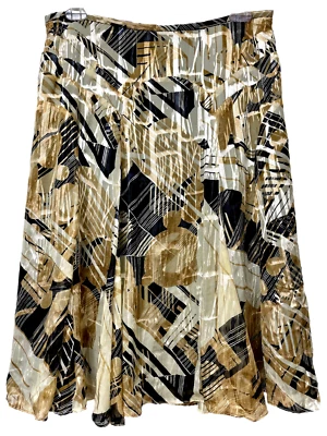 NUEVO CON ETIQUETAS $129 Falda Jones New York 14 Paneles Corneados/Acampanado Dorado Marfil Negro Mezcla Seda Foto 1 de 3