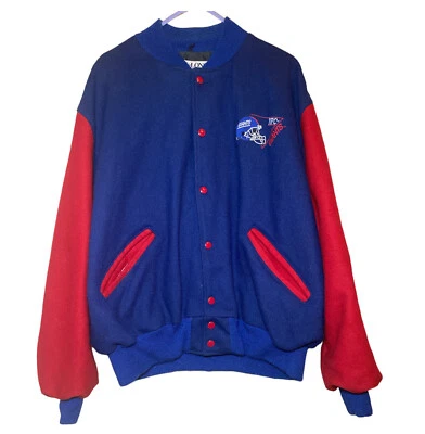VINTAGE DeLONG Varsity Jacket Wool Red Blue NY Giants NFL - Men’s XL - Image 1 of 4