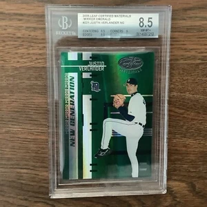 Justin Verlander 2005 RC Leaf Certified Materials - 1/5 - Mirror Emerald BGS 8.5 - Picture 1 of 10