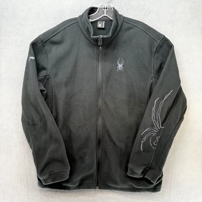 Spyder Sweater Mens Large Black Full Zip Fleece Embroidered Arachnid Jacket - Image 1 of 4