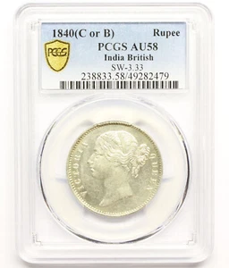 1840 EAST INDIA COMPANY RUPEE COIN PCGS AU58 - Picture 1 of 3