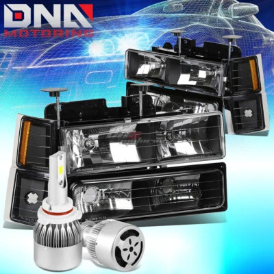 FARO CARCASA NEGRO+ESQUINA+LED BLANCO 9006 OCULTO CON VENTILADOR AJUSTE 94-02 CHEVY C10 C/K Foto 1 de 4