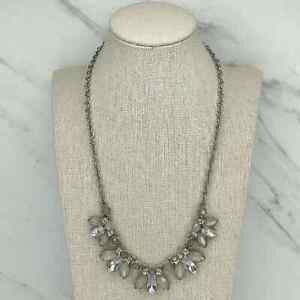 Silver Tone Rhinestone Bib Chain Link Necklace
