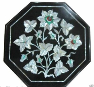 Mesa de mármol centro de café negro 12" incrustación malaquita decoración del hogar elegante - Imagen 1 de 4