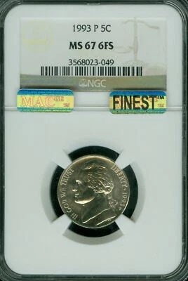 1993 P JEFFERSON NICKEL NGC MS67 6FS MAC FINEST REGISTRY MAC SPOTLESS * - Image 1 of 4