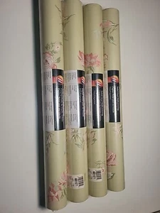 Norwall Wallpaper Rolls 4 Count Green Floral Patt. Vinyl Wall Covering NOS 90S - Picture 1 of 6