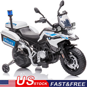 Licensed BMW 12V Electric Kids Ride On Police Motorcycle Toys W/ Training Wheels
