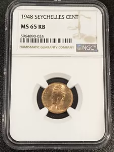 1948 MS65 RB Seychelles Cent NGC KM 5 Single Year Type George VI - Picture 1 of 4
