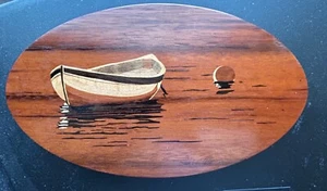 Rustikales Ruderboot See Adirondack Stil Intarsienholz Schreibtisch oder Wandbild Mahagoniholz - Bild 1 von 4