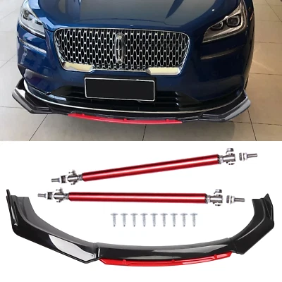 Front Bumper Lip Red Layer Splitter Spoiler Black +Red For Lincoln MKZ Universal Foto 1 de 4