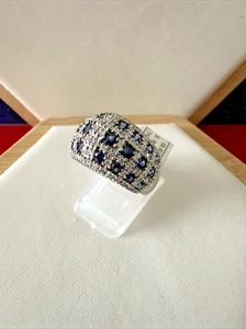 18 kt. W/Gold Cocktail Ring with 0.63ct. Diamonds & 1.45ct. Sapphires,size 7 - Picture 1 of 11