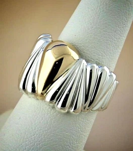 DBL Two Tone Pear Shape Ring in Sterling Silver 925/Yellow Gold 14K Size 6.5 - Picture 1 of 9
