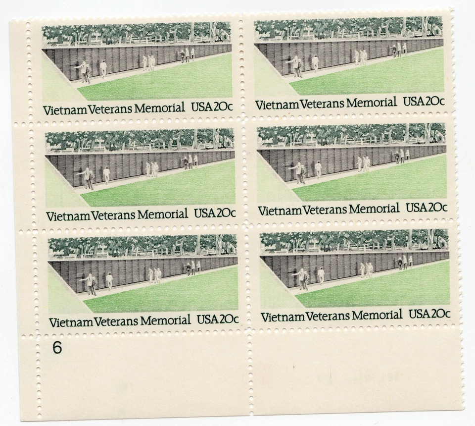 Scott #2109 Vietnam Veterans Memorial Plate Block of 6 Stamps - MNH P#6 LL - Image 1 of 1