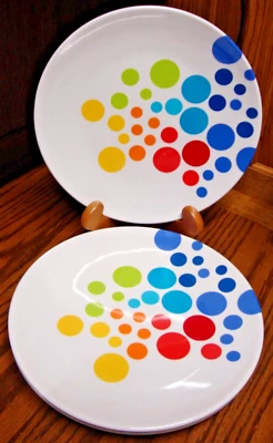 4) Melamina 11" Branco com Pratos de Jantar Multicoloridos de Bolinhas~Verão~Churrasqueira i21 - Imagem 1 de 3