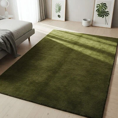 Handtufted NZ Wool  Area Rugs Handmade Plain Green  Solid 8x10 Carpet For Living - Image 1 of 2