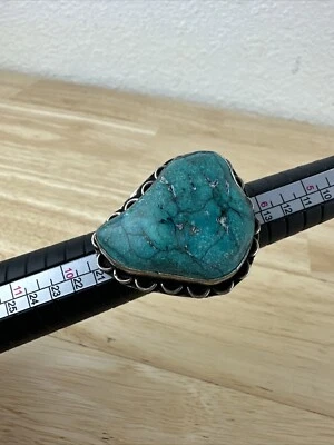 Anillo de piedras preciosas turquesa talla 7,5 plateado grueso ornamentado cóctel suroeste Foto 1 de 4