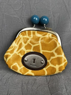 Fossil Key Per Coin Purse Women's Kiss Lock Sm Boho Mustard Yellow Coated Canvas - Image 1 of 4