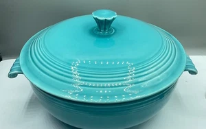 FIESTA WARE BLUE COVERED CASSEROLE DISH - Picture 1 of 8