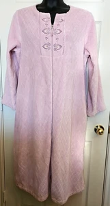 Oscar de la Renta L/XL Pink Plush Full Zip Robe Pockets Cozy Comfort Granny Core - Picture 1 of 4
