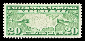 Scott C9 1927 20c Yellow Green Map Airmail Issue Mint F-VF OG NH Cat $12.50 - Picture 1 of 1