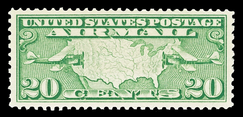 Scott C9 1927 20c Yellow Green Map Airmail Issue Mint F-VF OG NH Cat $12.50 - Image 1 of 1