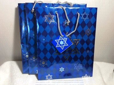BOLSAS DE REGALO HALLMARK HAPPY HANUKKAH Nuevas con etiqueta LOTE de 3 Bolsas 9” por 8” Lámina Azul Foto 1 de 2