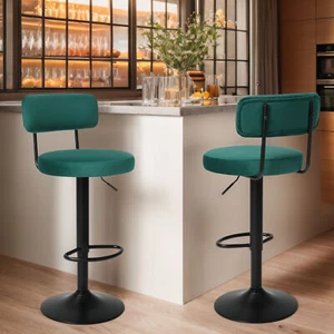 2Set 24.5"-30.5" Height Barstools Velvet Swivel Pub Dining Chairs W/ Back Green - Picture 1 of 9