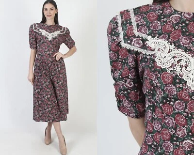 Vestido De Colección Años 80 Jessica McClintock Rosa Gunne Sax Rosa Floral Longitud del Té Midi 9 10 Foto 1 de 4