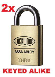 2x Lockwood Padlock Keyed Alike 4 x keys High Security Padlock 334B45/119/5K - Picture 1 of 4