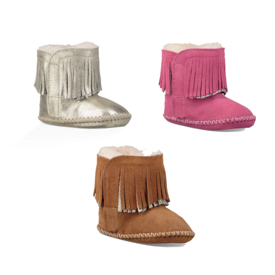 UGG INFANT BRANYON FRINGE BOOTS CHESNUT,粉色,银色。 — 第 1/1 张图片