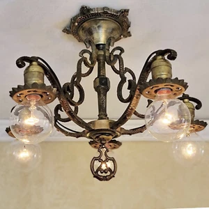 575c Antique 1920s 30s Ceiling Light Chandelier Spanish Revival Tudor Mission - Picture 1 of 6