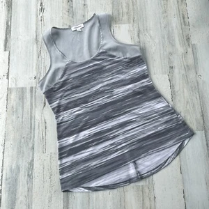 Calvin Klein Women's Gray Striped Sleeveless Shirt Tank Top Preppy Y2K Sz Small - Picture 1 of 5