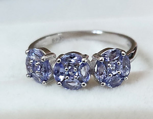 Marquise / Round Tanzanite 14K White Gold Plate 925 Sterling Silver Ring Size 8