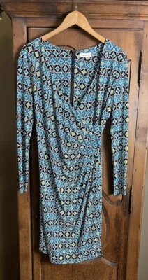 CALVIN KLEIN Womens Size 12 Multicolor Geometric Long Sleeve Mock Wrap Dress - Image 1 of 4