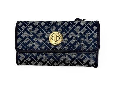 NEW Tommy Hilfiger Continental Lock Checkbook & Wallet-Navy/Tan - Image 1 of 3