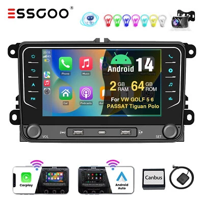 CarPlay Autoradio Android GPS Nav 2+64G Für VW GOLF 5 6 Passat Touran Tiguan Cam - Bild 1 von 4