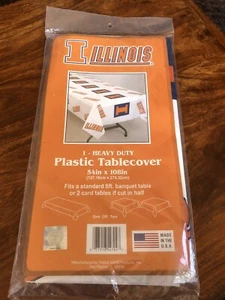 University of Illinois Fighting Illini Heavy Duty Plastic Table Cover 54”x 108” - Picture 1 of 4