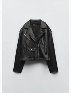 ZARA FAUX LEATHER STUDDED BLACK JACKET NWT M SOLD OUT!!! - Picture 1 of 13