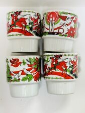VTG Stacking Christmas Mugs Coffee Cups Japan MCM Set 4 Santa Angel Holly Bells