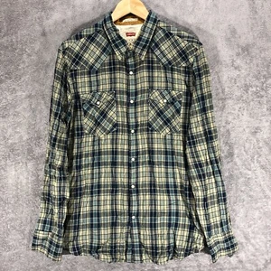 Levis Mens Shirt XL Green Blue Check Plaid Western Snap Button Slim White Tag - Picture 1 of 10