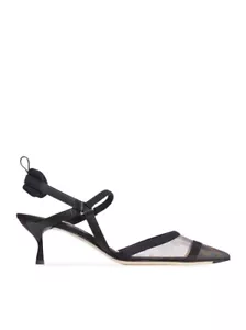 FENDI Colibri Lite $980 Brown/Black FF mesh 55mm Slingback Pumps New - Picture 1 of 3