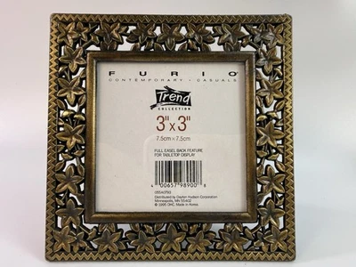 复古 Furio 拉丝金金属 3 英寸 x 3 英寸相框带花卉设计 1995 — 第 1/4 张图片