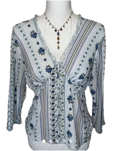 Vintage Y2K No Boundaries Popover Top Lt Blue Floral Sexy Boho Summer Sz L - Picture 1 of 15