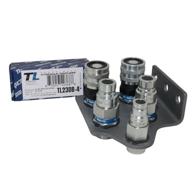 1/2 Flat Face Hydraulic Quick Connect Coupler Set +Drain line + Bracket TL23DB-4 - Image 1 of 4