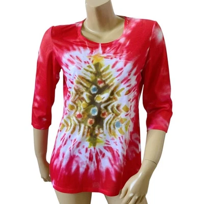 CORAL BAY Womens Size Small 3/4 Sleeve Tie Dye Hippie Crew Neck T Tee Shirt - Image 1 of 4