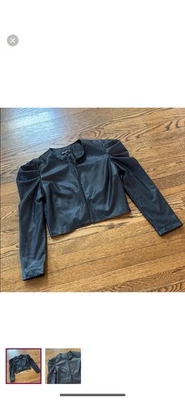 Generation Love cropped Faux Leather Jacket with puff sleeves, XXS, Black , euc - Image 1 of 2