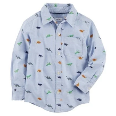 Carters Dinosaur Button-Down Long-Sleeve Shirt Boys Size 8 Blue Pre-Owned - Image 1 of 4